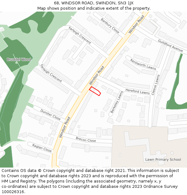 68, WINDSOR ROAD, SWINDON, SN3 1JX: Location map and indicative extent of plot