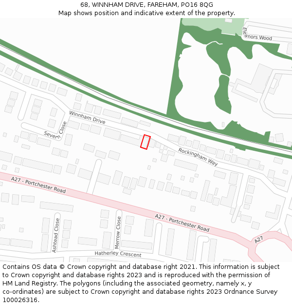 68, WINNHAM DRIVE, FAREHAM, PO16 8QG: Location map and indicative extent of plot