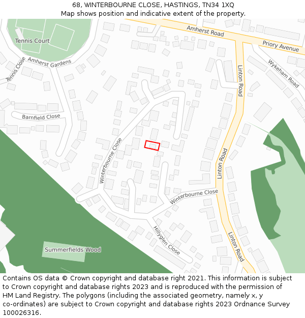 68, WINTERBOURNE CLOSE, HASTINGS, TN34 1XQ: Location map and indicative extent of plot