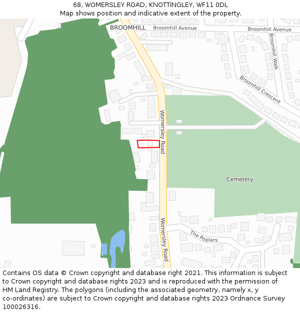 68, WOMERSLEY ROAD, KNOTTINGLEY, WF11 0DL: Location map and indicative extent of plot