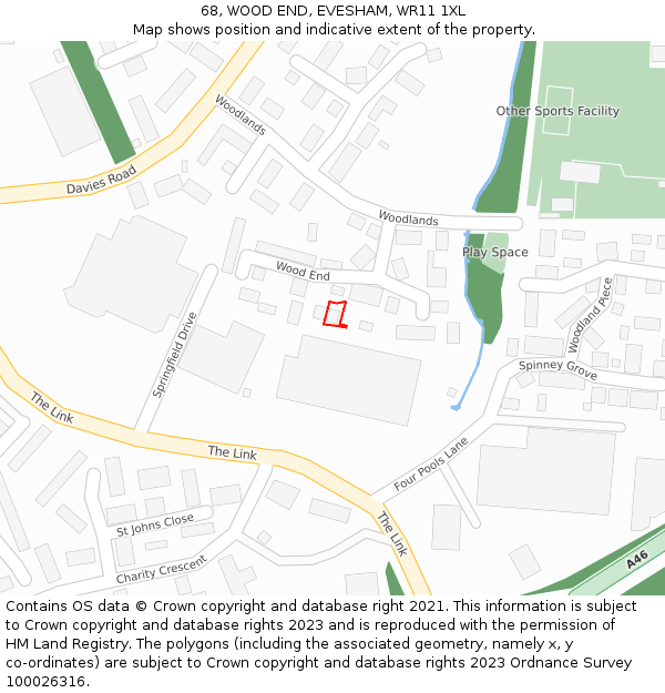 68, WOOD END, EVESHAM, WR11 1XL: Location map and indicative extent of plot