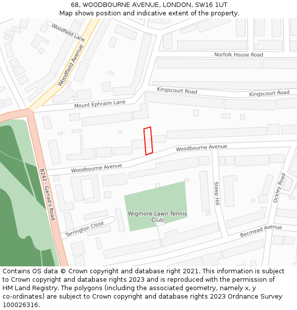 68, WOODBOURNE AVENUE, LONDON, SW16 1UT: Location map and indicative extent of plot