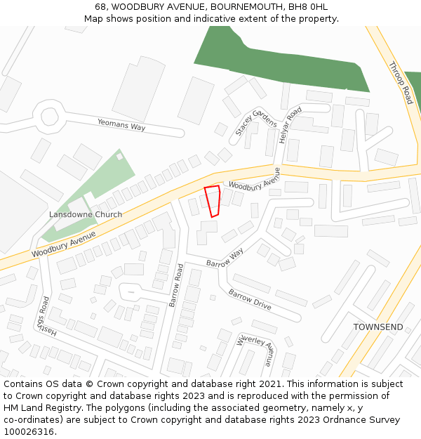 68, WOODBURY AVENUE, BOURNEMOUTH, BH8 0HL: Location map and indicative extent of plot