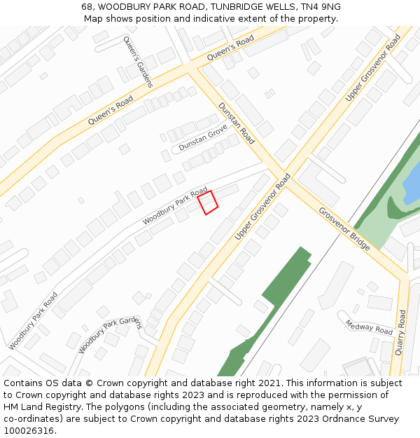68, WOODBURY PARK ROAD, TUNBRIDGE WELLS, TN4 9NG: Location map and indicative extent of plot