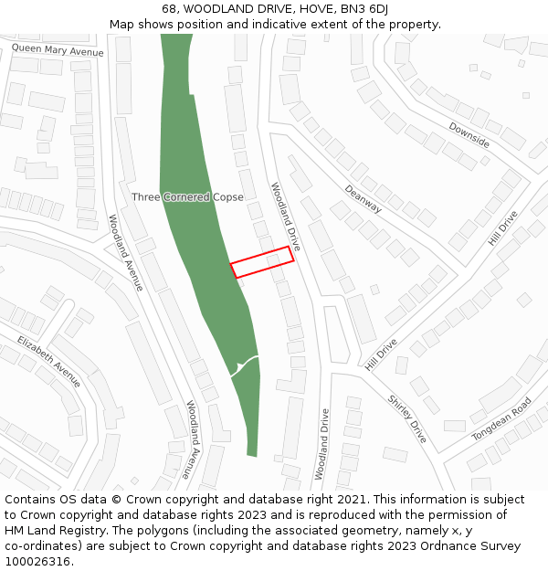68, WOODLAND DRIVE, HOVE, BN3 6DJ: Location map and indicative extent of plot