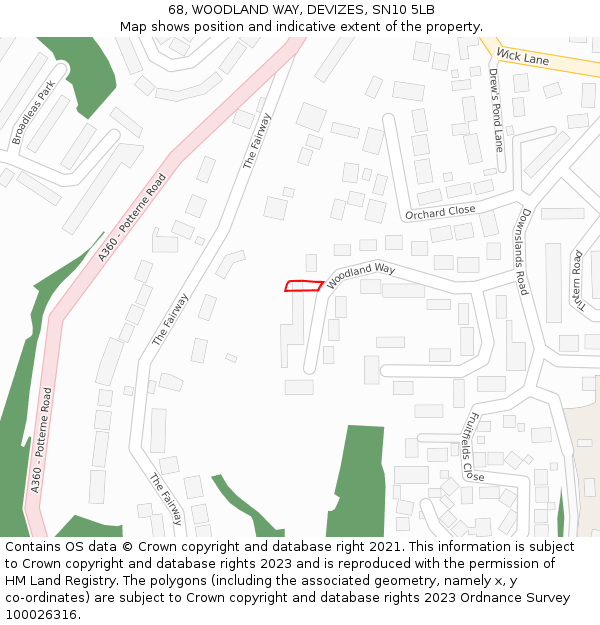 68, WOODLAND WAY, DEVIZES, SN10 5LB: Location map and indicative extent of plot