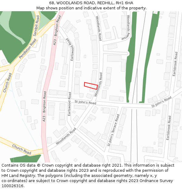 68, WOODLANDS ROAD, REDHILL, RH1 6HA: Location map and indicative extent of plot