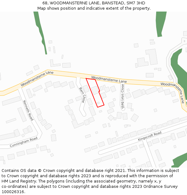 68, WOODMANSTERNE LANE, BANSTEAD, SM7 3HD: Location map and indicative extent of plot