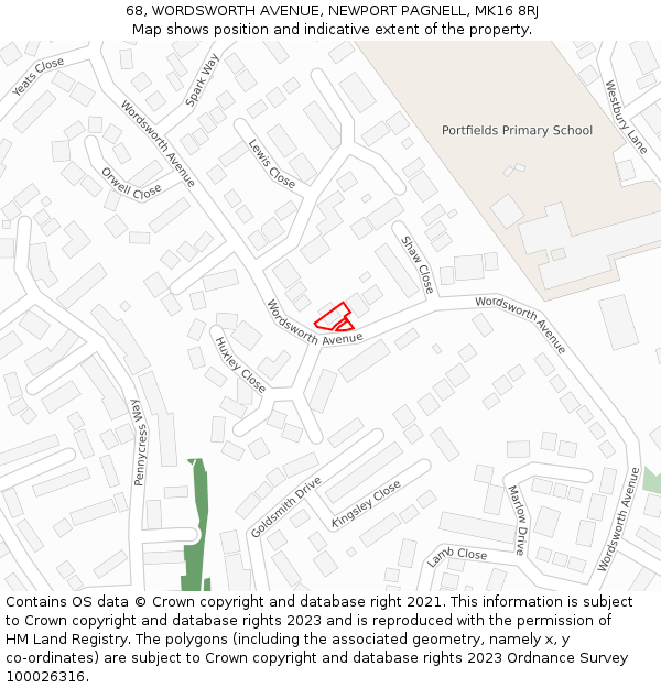 68, WORDSWORTH AVENUE, NEWPORT PAGNELL, MK16 8RJ: Location map and indicative extent of plot