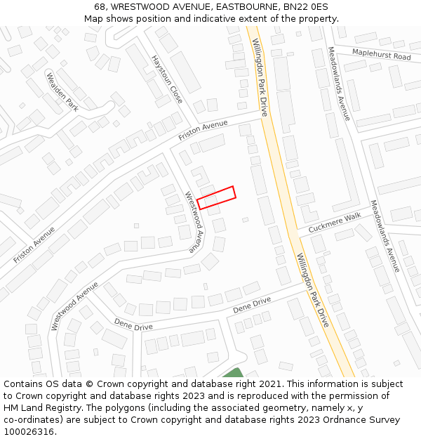 68, WRESTWOOD AVENUE, EASTBOURNE, BN22 0ES: Location map and indicative extent of plot
