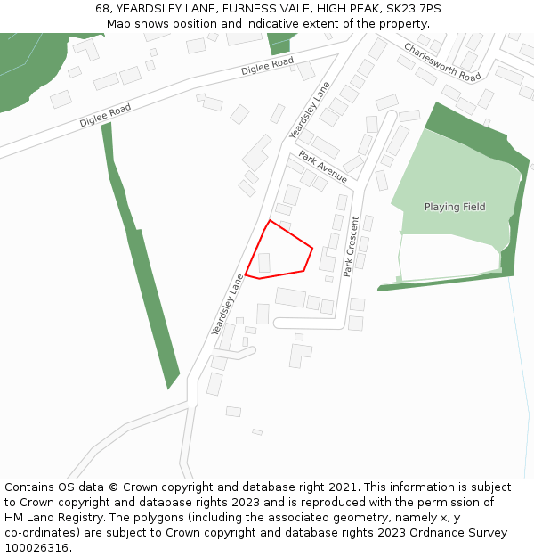 68, YEARDSLEY LANE, FURNESS VALE, HIGH PEAK, SK23 7PS: Location map and indicative extent of plot