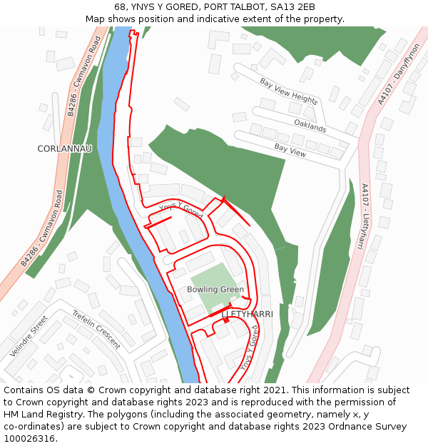 68, YNYS Y GORED, PORT TALBOT, SA13 2EB: Location map and indicative extent of plot