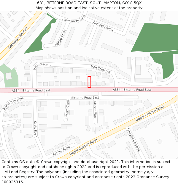 681, BITTERNE ROAD EAST, SOUTHAMPTON, SO18 5QX: Location map and indicative extent of plot