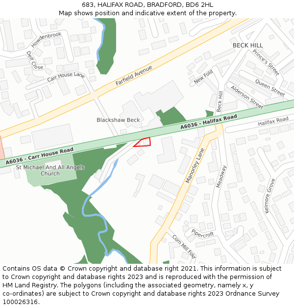 683, HALIFAX ROAD, BRADFORD, BD6 2HL: Location map and indicative extent of plot