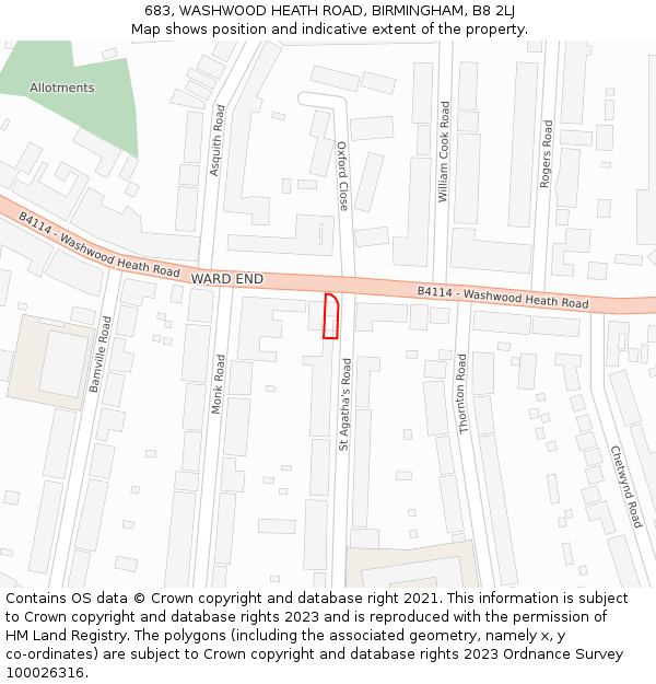 683, WASHWOOD HEATH ROAD, BIRMINGHAM, B8 2LJ: Location map and indicative extent of plot