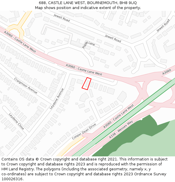 688, CASTLE LANE WEST, BOURNEMOUTH, BH8 9UQ: Location map and indicative extent of plot
