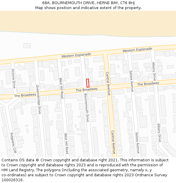 68A, BOURNEMOUTH DRIVE, HERNE BAY, CT6 8HJ: Location map and indicative extent of plot