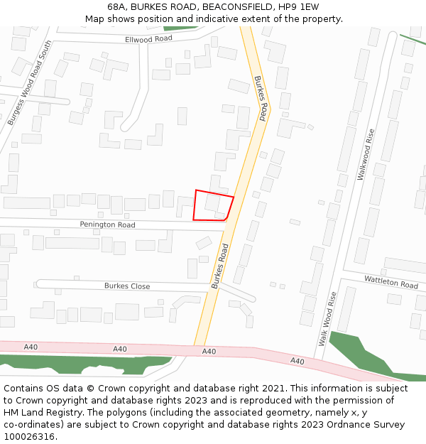 68A, BURKES ROAD, BEACONSFIELD, HP9 1EW: Location map and indicative extent of plot