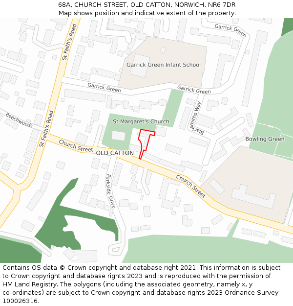 68A, CHURCH STREET, OLD CATTON, NORWICH, NR6 7DR: Location map and indicative extent of plot
