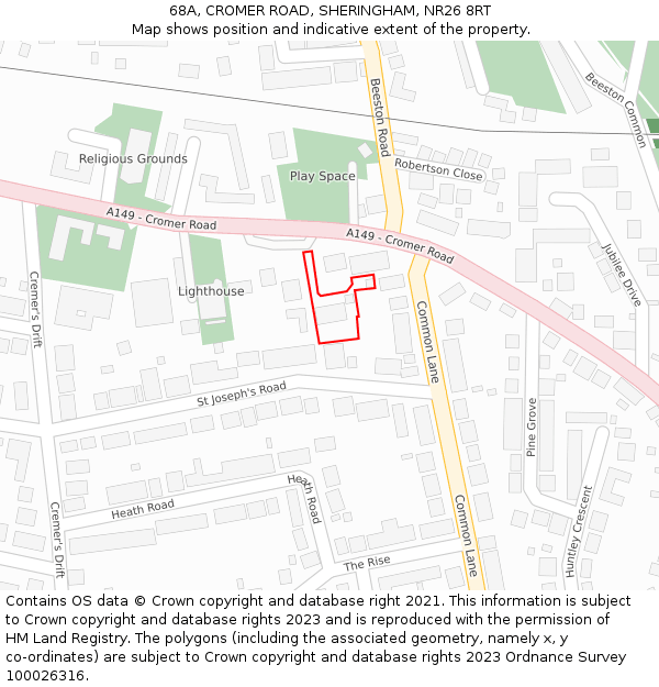 68A, CROMER ROAD, SHERINGHAM, NR26 8RT: Location map and indicative extent of plot