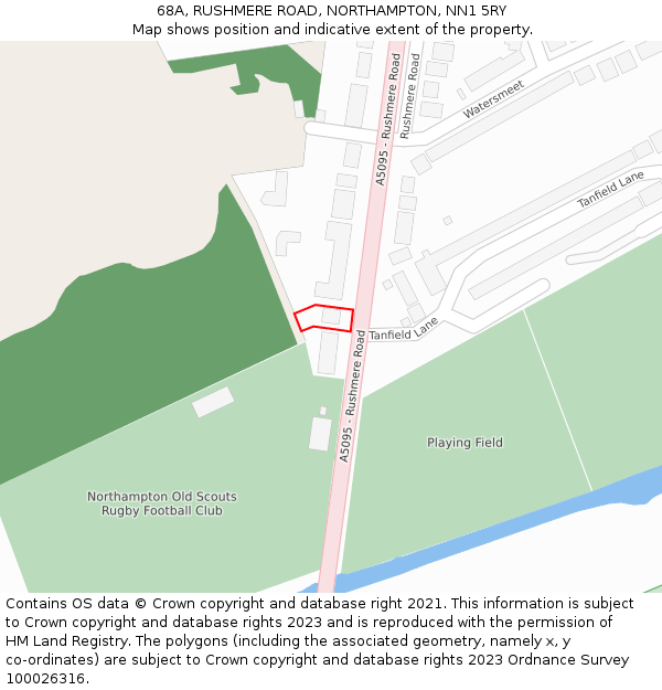 68A, RUSHMERE ROAD, NORTHAMPTON, NN1 5RY: Location map and indicative extent of plot