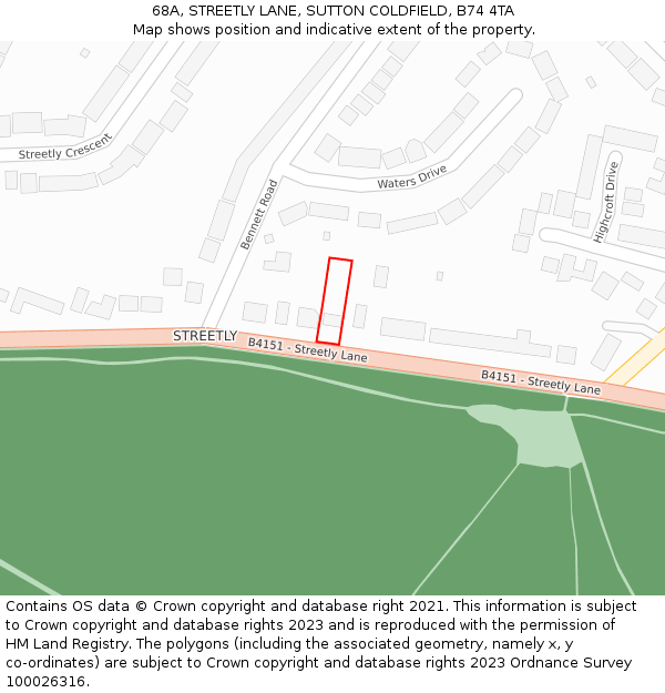 68A, STREETLY LANE, SUTTON COLDFIELD, B74 4TA: Location map and indicative extent of plot