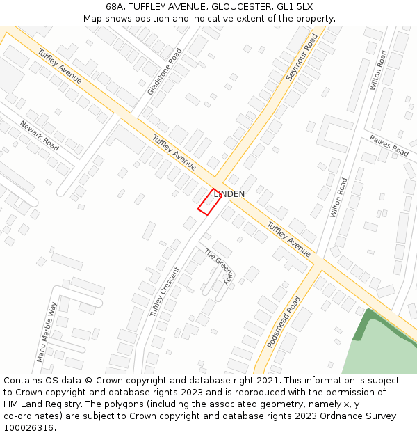 68A, TUFFLEY AVENUE, GLOUCESTER, GL1 5LX: Location map and indicative extent of plot