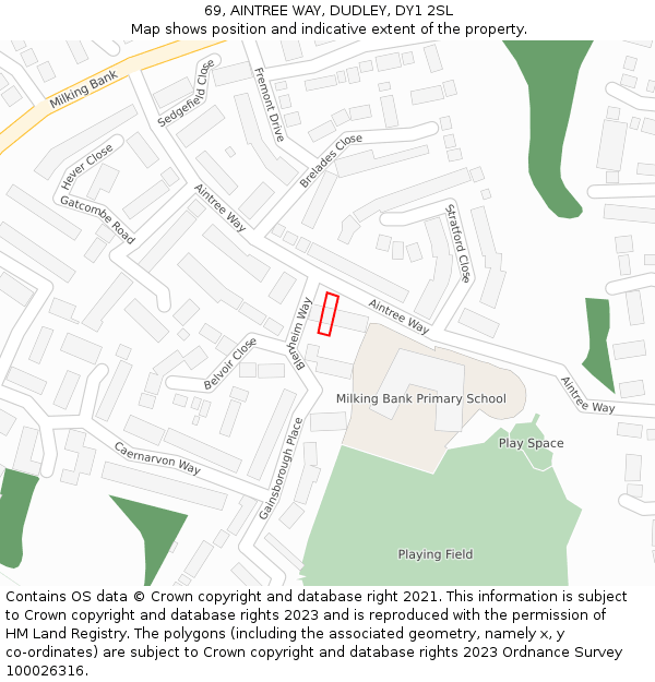 69, AINTREE WAY, DUDLEY, DY1 2SL: Location map and indicative extent of plot