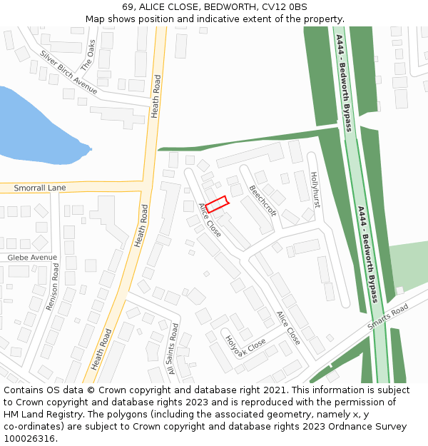 69, ALICE CLOSE, BEDWORTH, CV12 0BS: Location map and indicative extent of plot