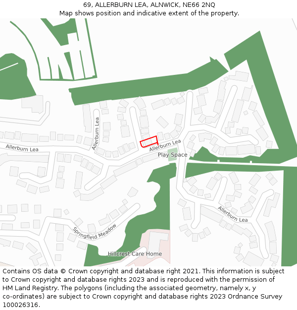 69, ALLERBURN LEA, ALNWICK, NE66 2NQ: Location map and indicative extent of plot