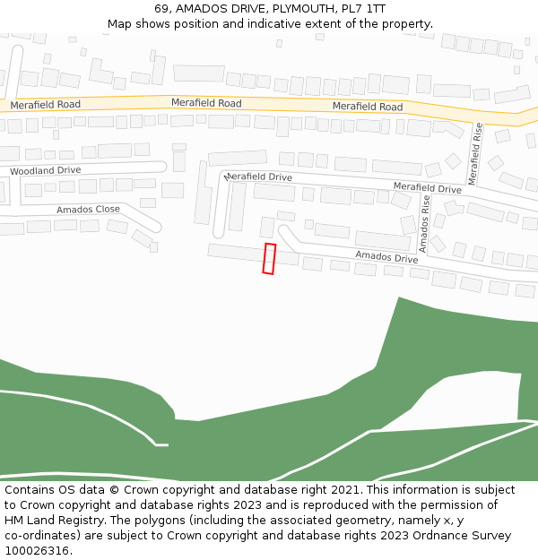 69, AMADOS DRIVE, PLYMOUTH, PL7 1TT: Location map and indicative extent of plot