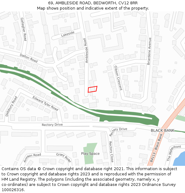 69, AMBLESIDE ROAD, BEDWORTH, CV12 8RR: Location map and indicative extent of plot