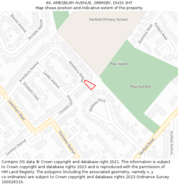 69, AMESBURY AVENUE, GRIMSBY, DN33 3HT: Location map and indicative extent of plot