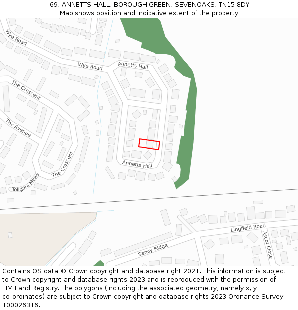 69, ANNETTS HALL, BOROUGH GREEN, SEVENOAKS, TN15 8DY: Location map and indicative extent of plot