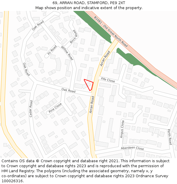 69, ARRAN ROAD, STAMFORD, PE9 2XT: Location map and indicative extent of plot