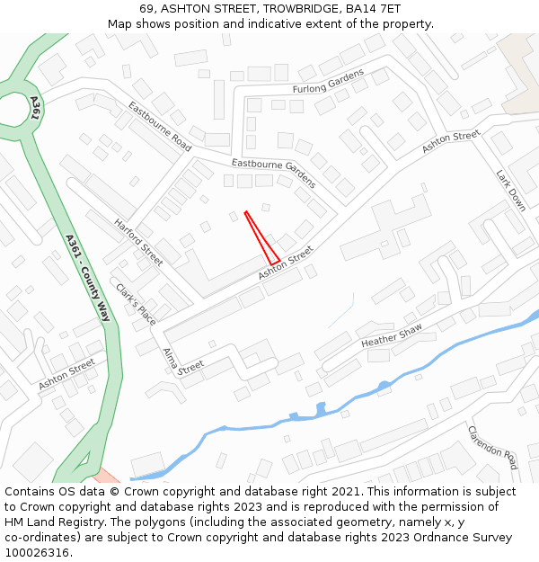 69, ASHTON STREET, TROWBRIDGE, BA14 7ET: Location map and indicative extent of plot