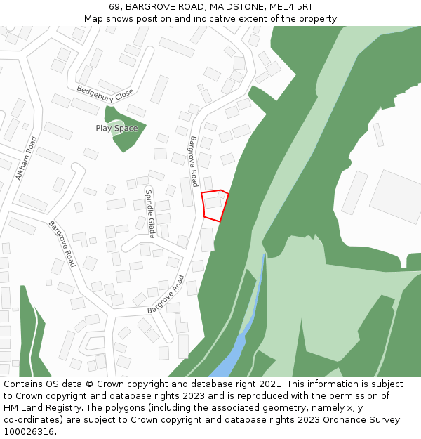 69, BARGROVE ROAD, MAIDSTONE, ME14 5RT: Location map and indicative extent of plot