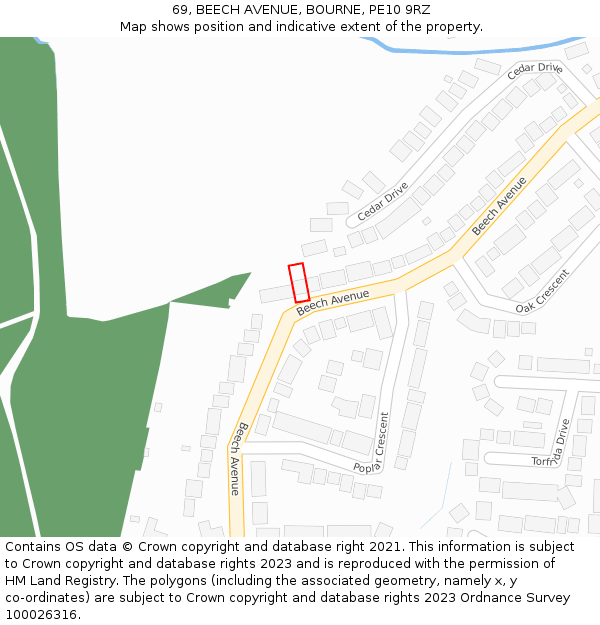 69, BEECH AVENUE, BOURNE, PE10 9RZ: Location map and indicative extent of plot
