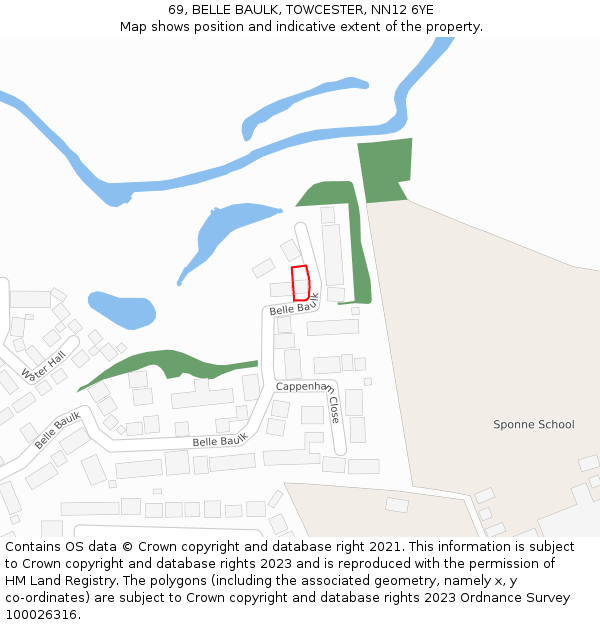 69, BELLE BAULK, TOWCESTER, NN12 6YE: Location map and indicative extent of plot