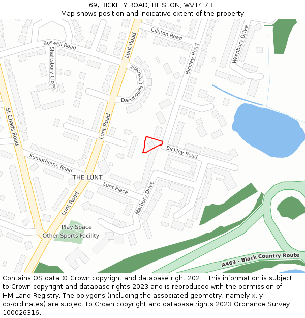 69, BICKLEY ROAD, BILSTON, WV14 7BT: Location map and indicative extent of plot