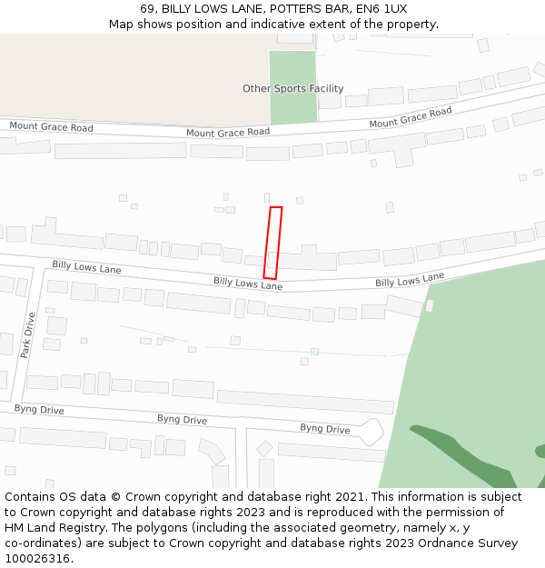69, BILLY LOWS LANE, POTTERS BAR, EN6 1UX: Location map and indicative extent of plot