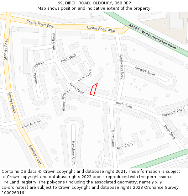 69, BIRCH ROAD, OLDBURY, B68 0EP: Location map and indicative extent of plot