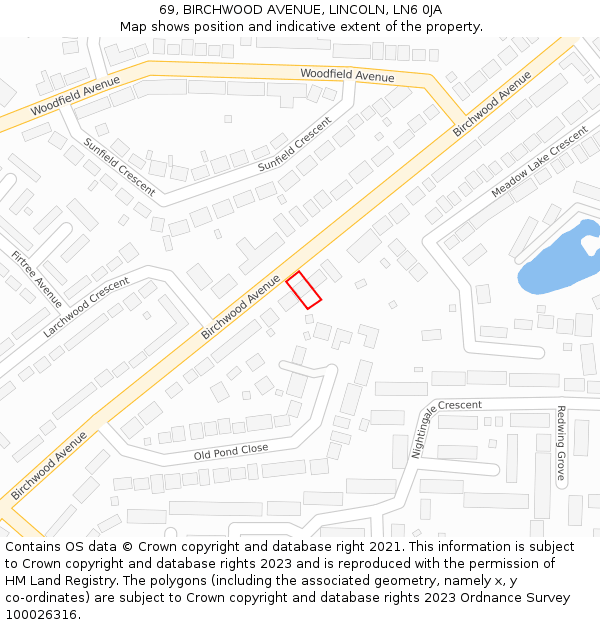 69, BIRCHWOOD AVENUE, LINCOLN, LN6 0JA: Location map and indicative extent of plot