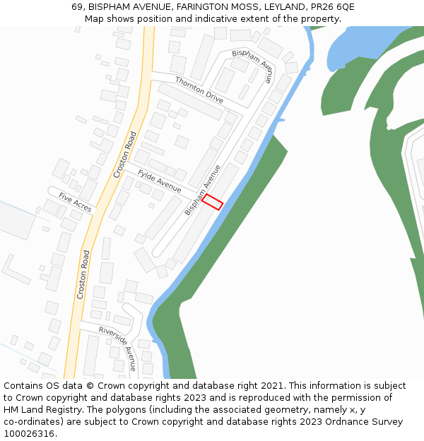 69, BISPHAM AVENUE, FARINGTON MOSS, LEYLAND, PR26 6QE: Location map and indicative extent of plot