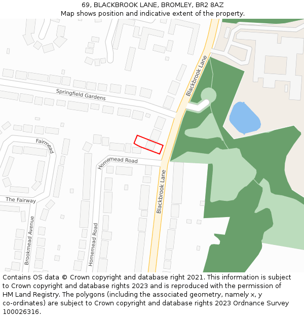 69, BLACKBROOK LANE, BROMLEY, BR2 8AZ: Location map and indicative extent of plot