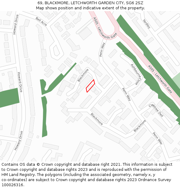 69, BLACKMORE, LETCHWORTH GARDEN CITY, SG6 2SZ: Location map and indicative extent of plot