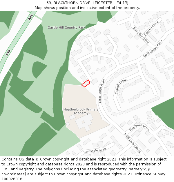 69, BLACKTHORN DRIVE, LEICESTER, LE4 1BJ: Location map and indicative extent of plot