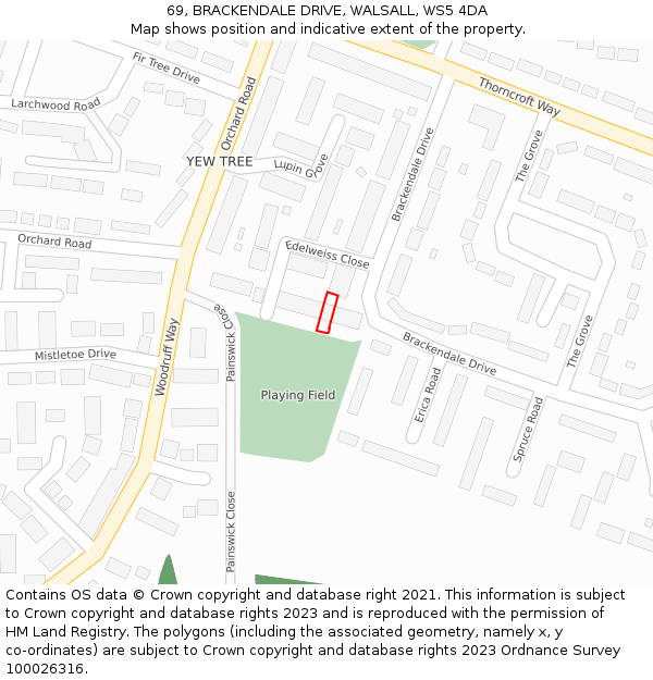 69, BRACKENDALE DRIVE, WALSALL, WS5 4DA: Location map and indicative extent of plot