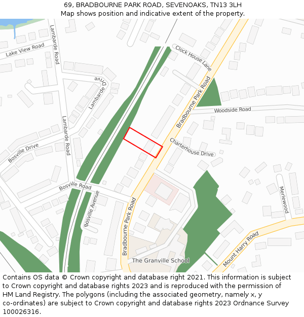 69, BRADBOURNE PARK ROAD, SEVENOAKS, TN13 3LH: Location map and indicative extent of plot