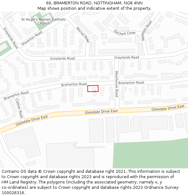 69, BRAMERTON ROAD, NOTTINGHAM, NG8 4NN: Location map and indicative extent of plot
